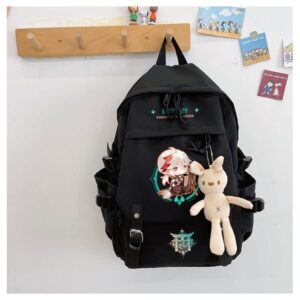 Genshin Impact Raiden Shogun Baal Backpacks Bookbag Black School Bag Daypack Travel Bag of 18" With Cute Doll of Bunny