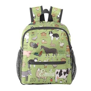 grandkli farm animal green personalized kids toddler backpack for boys girls ,custom mini school backpack bags kindergarten 10inch l x 4inch w x 12inch h