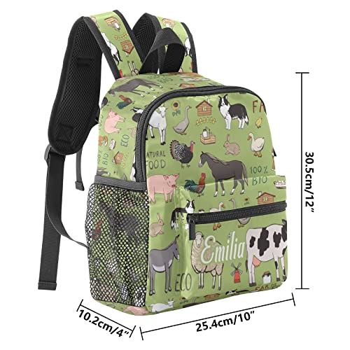 Grandkli Farm Animal Green Personalized Kids Toddler Backpack for Boys Girls ,Custom Mini School Backpack Bags Kindergarten 10inch L x 4inch W x 12inch H