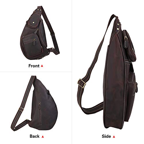 Polare Full Grain Leather Cross Body Sling Bag Chest Bag Backpack Outdoor Camping Tactical Daypack