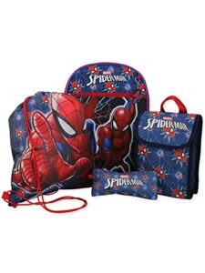 marvel spider-man boys 16″ backpack 5 piece school set (one size, blue/red)