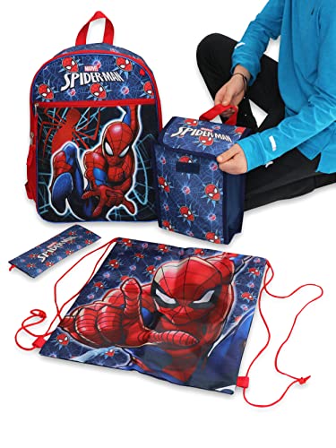 Marvel Spider-Man Boys 16" Backpack 5 piece School Set (One Size, Blue/Red)