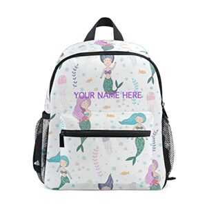 odawa custom toddler backpack for girls, personalized backpack with name customization cute mermaids pattern bookbags