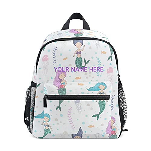 ODAWA Custom Toddler Backpack for Girls, Personalized Backpack with Name Customization Cute Mermaids Pattern Bookbags