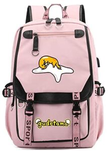 wanhongyue gudetama anime backpack laptop school bag student bookbag cosplay daypack rucksack bag with usb charging port 1200/14