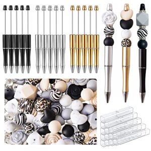 beadable pens bulk beaded ballpoint pens with silicone beads & pen cases, diy bead pens with assorted beads & pen cover, craft pen making kit gift (15 pieces)