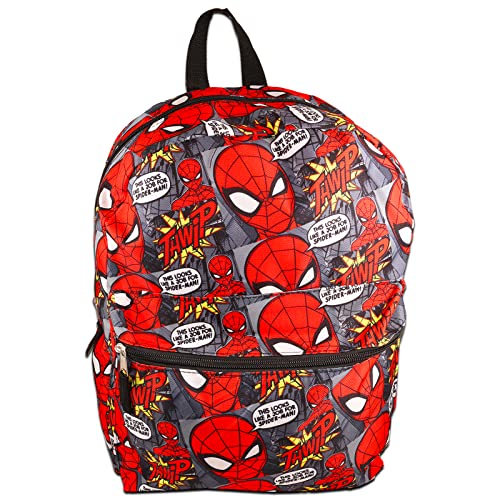 Marvel Shop Spiderman Backpack for Boys 7-8 Set - 16'' Inch Spiderman School Backpack for Boys 7-8 Bundle with Stickers, More | Spiderman Backpack for Kids