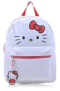 hello kitty womens backpack large faux leather bookbag double strap shoulder bag with 3d design and keychain (white-red)