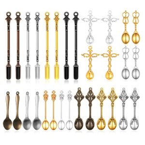 30 pieces mini shovel medicine spoon, mini shovel tableware charm pendants and micro scoops pendants alloy spoon pendant charms for home supplies pendants necklace, 6 style
