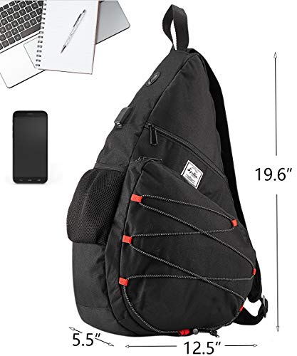 19.6" Large Sling Bag for Men Crossbody Shoulder Chest Bags Nylon for Travel Gym Sport Hiking with USB Charger Port