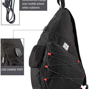 19.6" Large Sling Bag for Men Crossbody Shoulder Chest Bags Nylon for Travel Gym Sport Hiking with USB Charger Port