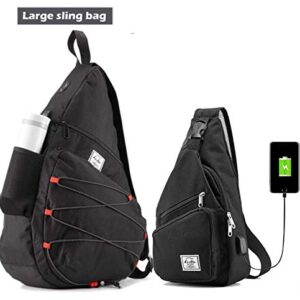 19.6" Large Sling Bag for Men Crossbody Shoulder Chest Bags Nylon for Travel Gym Sport Hiking with USB Charger Port