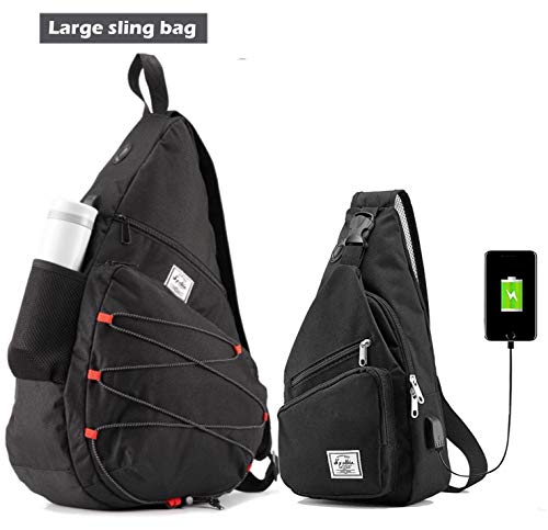 19.6" Large Sling Bag for Men Crossbody Shoulder Chest Bags Nylon for Travel Gym Sport Hiking with USB Charger Port