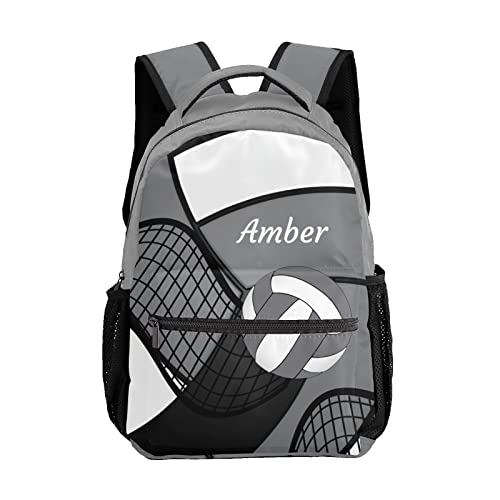 ArtGift Personalized Sports Volleyball Grey with Name Text Custom Backpack for Sport Camping Picnic, 12.2(L) x 5.9(W) x 16.5(H) Inch