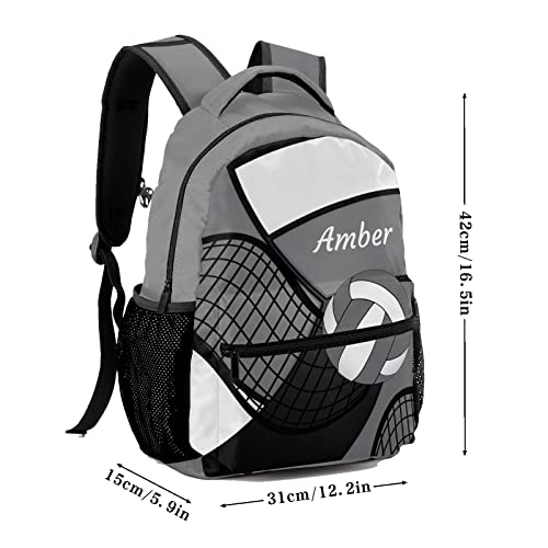 ArtGift Personalized Sports Volleyball Grey with Name Text Custom Backpack for Sport Camping Picnic, 12.2(L) x 5.9(W) x 16.5(H) Inch