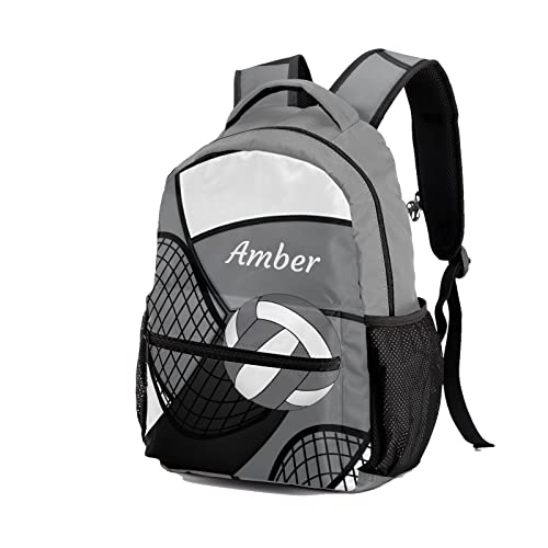 ArtGift Personalized Sports Volleyball Grey with Name Text Custom Backpack for Sport Camping Picnic, 12.2(L) x 5.9(W) x 16.5(H) Inch