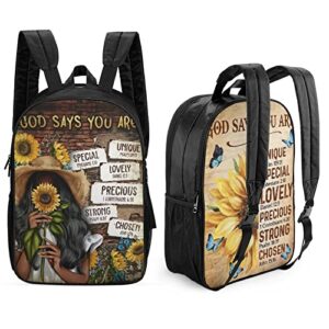 African American Backpack - Sunflower Girl God Says You Are - Large Bookbag Double Sided Prints Travel Backpack - Unisex Casual Backpack School Backpack for Black Girl, 17 Inch