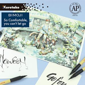 Kuretake Bimoji Brush Pen, 5 pcs set (Extra Fine, Fine, Medium, Large, Medium Brush), great for Calligraphy, Hand lettering and Illustration, for Beginners and Professional, Made in Japan