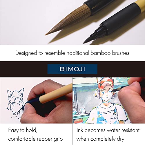 Kuretake Bimoji Brush Pen, 5 pcs set (Extra Fine, Fine, Medium, Large, Medium Brush), great for Calligraphy, Hand lettering and Illustration, for Beginners and Professional, Made in Japan