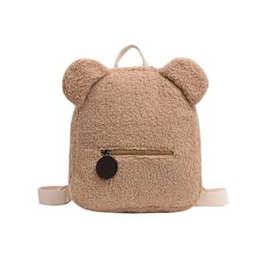 aonuowe mini kawaii bear ear backpack teens kids faux fur schoolbag teenager student aesthetic furry sherpa fleece daypack (khaki)