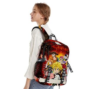 HANDAFA Anime The Seven Deadly Sins Backpack Large Capacity Daypack Multipurpose Shoulder Bag(Fire Group)