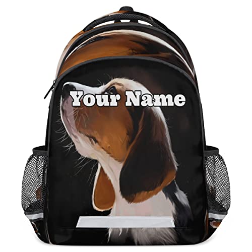 Herdesigns Custom Beagle Puppy Dog Backpack for Men Women with Name Personalized Cute Animal Dog School Bookbag Backpacks Customized Travel Casual Daypack Laptop Bag