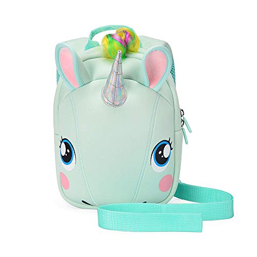 Unicorn Backpack with leash for Girls Kids Backpack Plush Unicorn Toy Bookbag (Green)