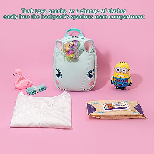 Unicorn Backpack with leash for Girls Kids Backpack Plush Unicorn Toy Bookbag (Green)