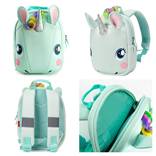 Unicorn Backpack with leash for Girls Kids Backpack Plush Unicorn Toy Bookbag (Green)