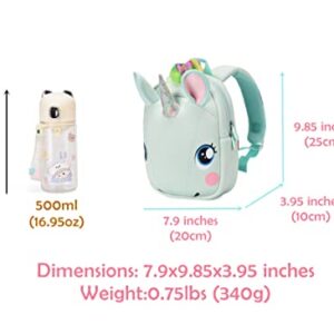 Unicorn Backpack with leash for Girls Kids Backpack Plush Unicorn Toy Bookbag (Green)