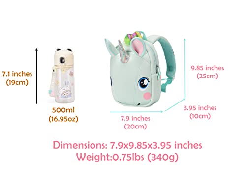 Unicorn Backpack with leash for Girls Kids Backpack Plush Unicorn Toy Bookbag (Green)