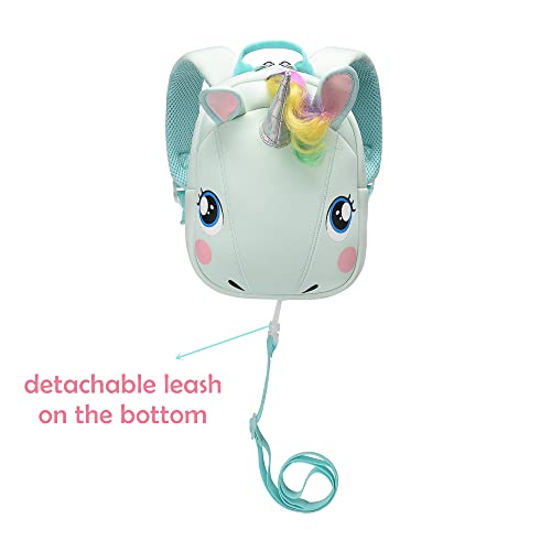 Unicorn Backpack with leash for Girls Kids Backpack Plush Unicorn Toy Bookbag (Green)