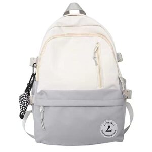 sufuzega kawaii simple patchwork large backpack cute pendant teen girl student school bag bookbag laptop travel waterproof (grey)
