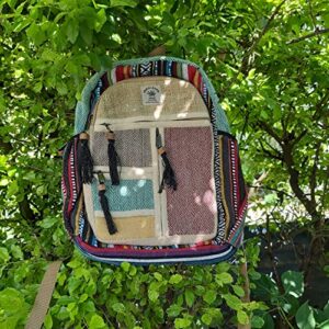 Fwosi Laptop Backpacks - Pure Hemp Hippie Bookbag for School, Day Hiking & Travel - Lightweight, Multi-Pocket, 6 Compartments for Books, Purse, Wallet, Everyday Accessories - Crafts from Nepal