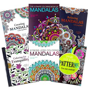 adult coloring book set: 6 book set – 4 mandalas books plus pattens and tranquility – quality thick easy tear-out pages! (standard) (original version)