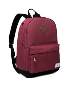 kasqo school backpack, classic lightweight 14 inch laptop bookbag for men women teens girls boys college, red