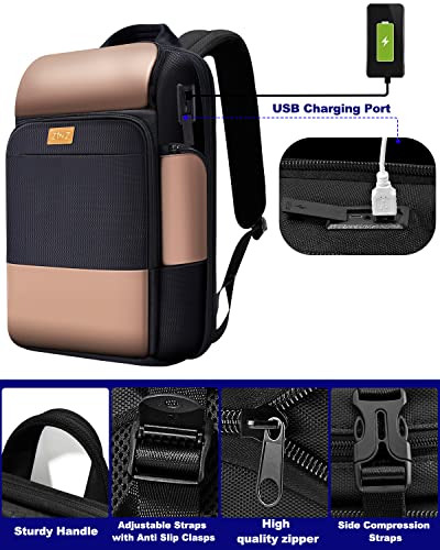 ZINZ Slim Expandable 15.6 inch Versatile Travel Laptop Backpack with Patented Foldable Shoulder Pockets and USB, Anti-Theft Business Backpack for School/Work/Hiking/Camping for Men Women,Black