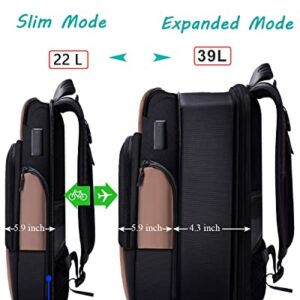 ZINZ Slim Expandable 15.6 inch Versatile Travel Laptop Backpack with Patented Foldable Shoulder Pockets and USB, Anti-Theft Business Backpack for School/Work/Hiking/Camping for Men Women,Black