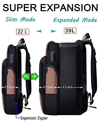 ZINZ Slim Expandable 15.6 inch Versatile Travel Laptop Backpack with Patented Foldable Shoulder Pockets and USB, Anti-Theft Business Backpack for School/Work/Hiking/Camping for Men Women,Black