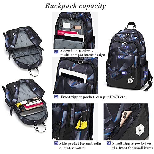 Sopnorm Boys School Backpack Kids Black Bookbag for Middle School Waterproof Teens Casual Daypack Lightweight Travel Bag for Men