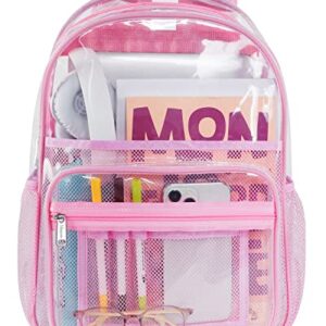 Mancro Clear Backpack for Girls, TPU Transparent Bookbag Heavy Duty See Through School Bag with 14 Inches Laptop Compartment, See Through School Backpack, Pink