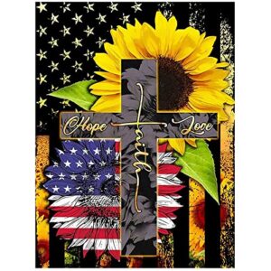 maripabon 5d sunflowers diamond painting kits for adults full drill national flag cross diy round diamond art kits flowers picture art for home wall decor,11.8×15.7 inch