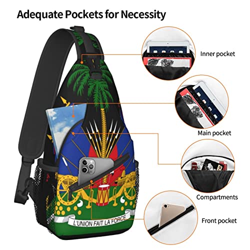 Fashion Haiti Haitian Flag Sling Bag Adjustable Shoulder Strap Haiti Casual Backpack Crossbody Travel Hiking Daypack