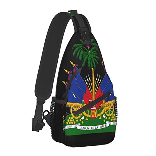 Fashion Haiti Haitian Flag Sling Bag Adjustable Shoulder Strap Haiti Casual Backpack Crossbody Travel Hiking Daypack