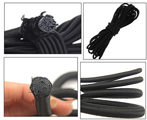 20pcs Plastic Cord Locks with 1/8-Inch 50ft Elastic Cord Heavy Stretch Round String, 10Pcs Sing-Hole, 10pcs Double-Hole Spring Toggle Stopper Slider Black (3mm-Black)