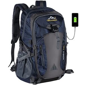 tianyaoutdoor 40l hiking backpack for men women waterproof lightweight small travel backpack with usb charging port (navy)