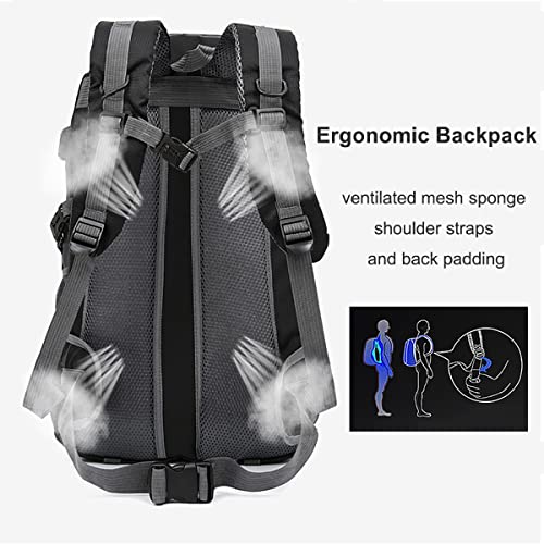 TianYaOutDoor 40L Hiking Backpack for Men Women Waterproof Lightweight Small Travel Backpack with USB Charging Port (Navy)