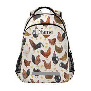 custom chicken roosters backpack personalized name bookbags reflective design travel school bag for student with adjustable buckles