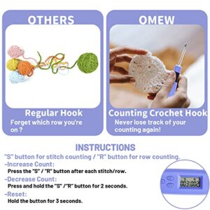 Zcvtbye Counting Crochet Hook Set,Ergonomic Crochet Hooks with LED Light and Digital Stitch Counter, Beginner Knitting Kit with 12 Interchangeable Crochet Hooks for Crocheting and Knitting