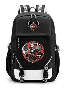 jupkem anime helluva boss backpack bag usb with charging port student school bag laptop cosplay for boys girls